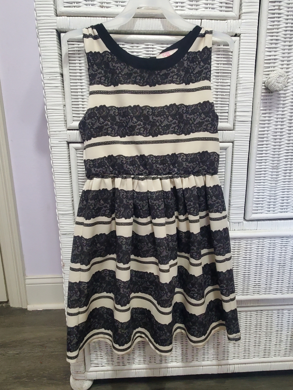 GB girls Black and Cream Striped Sleeveless Dress